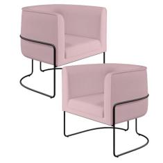 Kit 02 Poltronas Decorativas Fixa Base de Aço Preto Betina D02 Veludo 