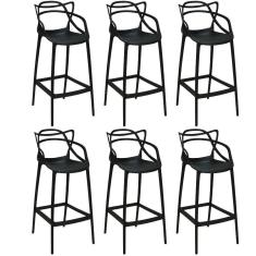 Kit 6 Banquetas Allegra Com Encosto Design Cozinha/bancada - Preto