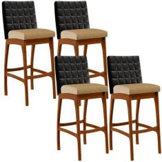 Kit 04 Banquetas Altas Sala De Jantar Fixa Mila L02 material sintético