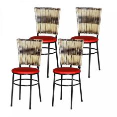 4 Cadeiras Pretas Para Cozinha Hawai Cappuccino Vermelho