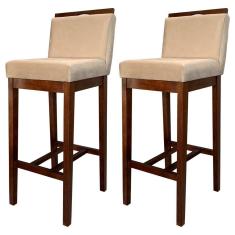Kit 2 Banquetas Alta para Bancada Ilha Líbia Madeira Capuccino Suede Bege CCS