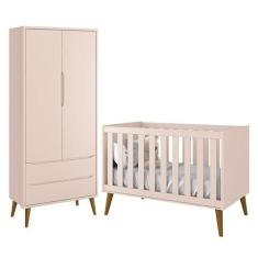 Jogo de Quarto Infantil Theo Retrô Guarda Roupa 2 Portas e Berço Rosa 