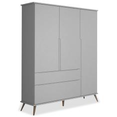 Guarda Roupa Infantil 100% Mdf 3 Portas Pés Retrô Mel P04 Cinza - Mpozenato