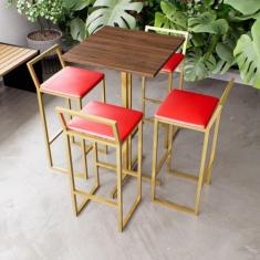 Jogo Mesa Alta Bistrô Quadrada Imbuia 4 Banquetas Estofado Confort Ind