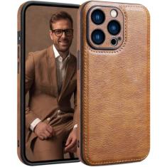 SOUTEM Capa de couro para iPhone 15 Pro Max, capa de proteção de moldura de câmera executiva clássica vintage de couro PU, macia, antiderrapante, antiarranhões, à prova de choque para iPhone 15 Pro