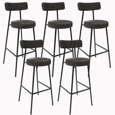 Kit 05 Banquetas Altas Estrutura Em Aço Milão Linho Chumbo