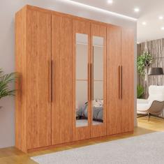 Guarda-roupa Casal 6 Portas 4 Gavetas com Espelho Atlanta Cinamomo