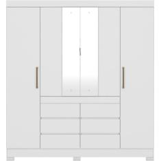 Guarda Roupa Casal 04 Portas Com Espelho 66510 Branco Demobile Branco