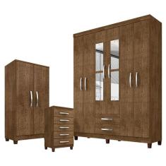 Guarda Roupa Casal Modena Com Espelho 6 Portas Cômoda Cannes 5 Gavetas E Armário Multiuso Recife Malbec