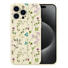 RALEAVO Capa floral para iPhone 16 Pro, capa de silicone líquido com lindo padrão de ramo de flores para meninas e mulheres, capa protetora de borracha macia fina para iPhone 16 Pro (6,3 polegadas