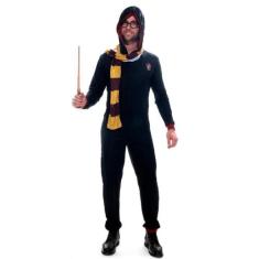 Fantasia Harry Potter Adulto Macacão C/Capuz Óculos Cachecol - Sulamer