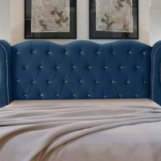 Cabeceira de Cama Box Madeira Estofada Luxo Casal Safira - D'Julia, Az