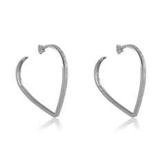 Brinco Argola De Coração Folheado Em Ródio Branco