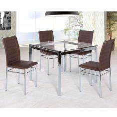Conjunto Sala de Jantar Tokio Mesa 4 Cadeiras Art Panta Cromado/Marrom Tex