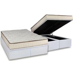 Cama Box Baú Queen: Colchão Molas Bonnel Luckspuma Montreal Spring + Base CRC Courano White(158x198)