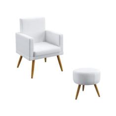 Kit Poltrona Vega Com Rodapé e Puff Solar Couro Branco Aradecor