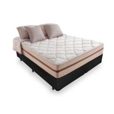Cama Box Queen Tecido Sintético Preto com Colchão Pillow Angel - Bello