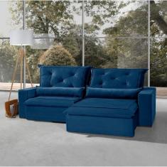Sofá 6 Lugares Florianópolis Retrátil e Reclinável Com Molas e Espuma Soft Azul