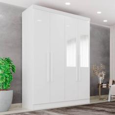 Guarda-Roupa Casal Com Espelho 4 Portas 2 Gavetas França Branco