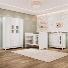 Quarto De Bebê Gabrielle Berço 3 Em 1 Guarda Roupa 4 Portas Cômoda Infantil Branco Carolina Baby
