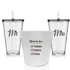 Kit Balde de Pipoca e 2 Copos Personalizados - Mood do Dia