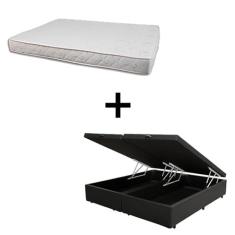 Cama Box Baú Casal 138 Bipartido Tecido Sintético Preto Com Colchão Roma Bello Box 100% Espuma D45 Bege 55x138x188