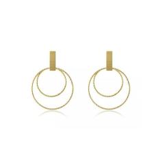 Brinco com Fio Grosso e Dois Círculos Folheado - Floratta Joias