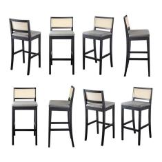 Kit 8 Banquetas com Encosto e Apoio para Pés Tiê CabeCasa MadeiraMadeira Preto/Cinza