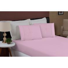 Kit Jogo De Cama Lençol Micropercal Queen Gran Moratta 200 Fios Bordado 3 Peças - Rose
