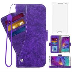 Asuwish Capa carteira compatível com Samsung Galaxy Note 4, protetor de tela de vidro temperado, suporte para cartão, suporte, capa de telefone de couro para Glaxay Note4 Gaxaly N910A Not Notes Quatro