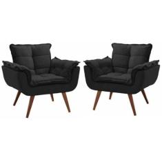 Kit 2 Poltronas Decorativa Opalla Suede Preto  - Twdecora 