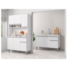 Balcão de Pia Tatiane 120 cm e Armário Cozinha Kit Márcia Ambiente Branco Brilho - AJL