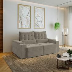 Sofá Retrátil e Reclinável com Porta Copos e Usb 3 Lugares 200cm Embaúba Extra Cabecasa Madeiramadei Cinza Claro Fosco