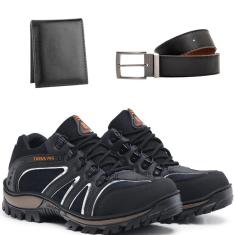 Kit Tênis Esportivo Trilha Adventure Couro Confort Flex + Sola Costurada-Masculino