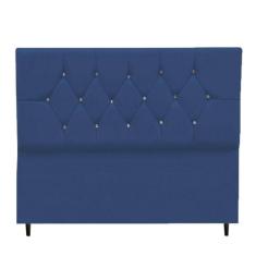 Cabeceira Cama Box King 195 Cm Geovana Suede Azul Marinho