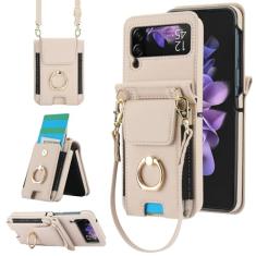 Asuwish Capa de telefone para Samsung Galaxy Z Flip 3 5G 2021 capa carteira com anel alça de pulso transversal cordão porta-cartão de crédito slot bolsa de couro celular ZFlip3 Z3 Flip3 3Z mulheres