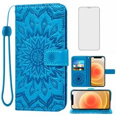 Capa de telefone para iPhone 12 Mini 5.4 capa carteira com protetor de tela de vidro temperado e capa flip fina de couro, suporte para cartão, acessórios para celular iPhone12mini 5G i 12s iPhone12