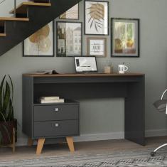 Mesa Escrivaninha 120cm 2 Gavetas Retrô Pés Madeira Maciça - Espresso 