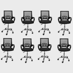 Kit 8 Cadeiras de Escritório Diretor Tela Mesh Base Cromada Santiago