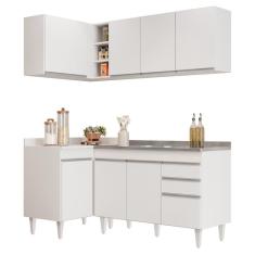 Armário De Cozinha Modulado De Canto Direito 4 Peças Cp39 Com Pia Inox Branco - Lumil