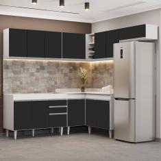 Armário De Cozinha Modulado De Canto 7 Peças Cp19 Balcão Sem Tampo Branco/preto - Lumil