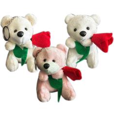 Urso Ursinho De Pelúcia Chaveiro Segurando Flor Apaixonado -  11cm