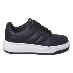 Tênis Feminino Flatform Vanscy Sneaker Retrô Cano Baixo Preto-Feminino