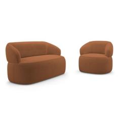 Kit Poltrona Giratória e Sofá Orgânico Living Glee 03 Lugares 170cm Bo