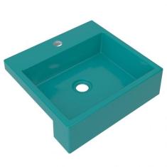 Cuba Pia Semi Encaixe para Banheiro Quadrada Kuad 395 C08 Azul Turques