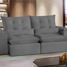 Sofá São Paulo Retrátil E Reclinável - Assento Com Molas – 250 Cm Veludo Cinza Chumbo