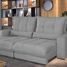 Sofá Retrátil E Reclinável Thor - Molas Ensacadas 290 Cm – Veludo Cinza Prata