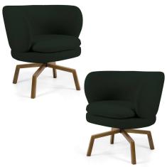 Kit 2 Poltronas Decorativas Melissa Base Ka Giratória Castanho Veludo C-303 Verde Musgo - Domi