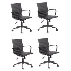 Kit 4 Cadeiras para Escritório Presidente Sevilha Baixa Office Rivatti Preto
