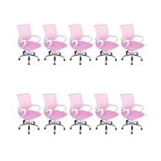 Kit 10 Cadeiras de Escritório Begonia Mesh Ergonômico Rosa